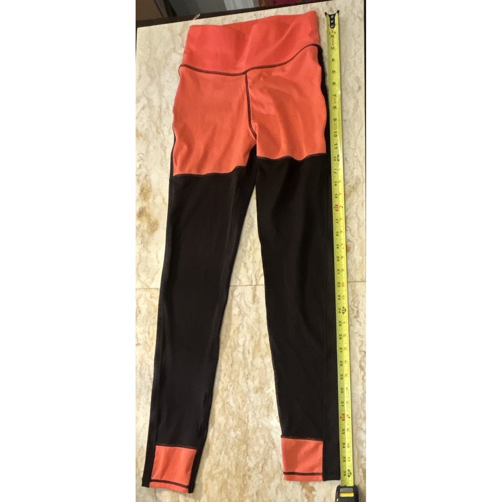 POP FIT Women's Black/Orange Colorblock Leggings S Pull-On Stretch Polyester